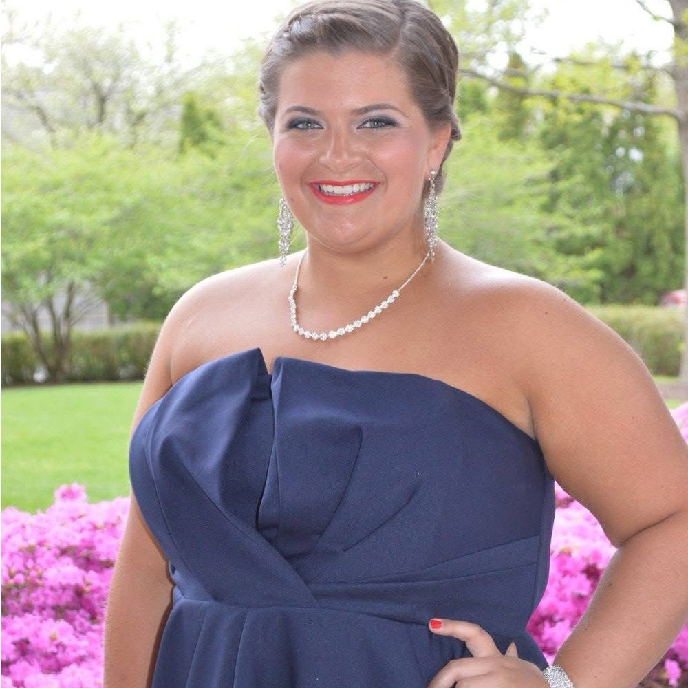 Strapless Navy Blue Evening Dress